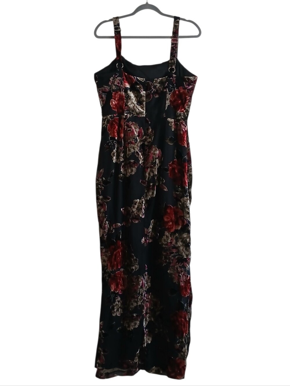 LULU'S Velvet Burnout Bustier Maxi Dress Women's XL Black High Slit Boning Goth - Picture 3 of 12